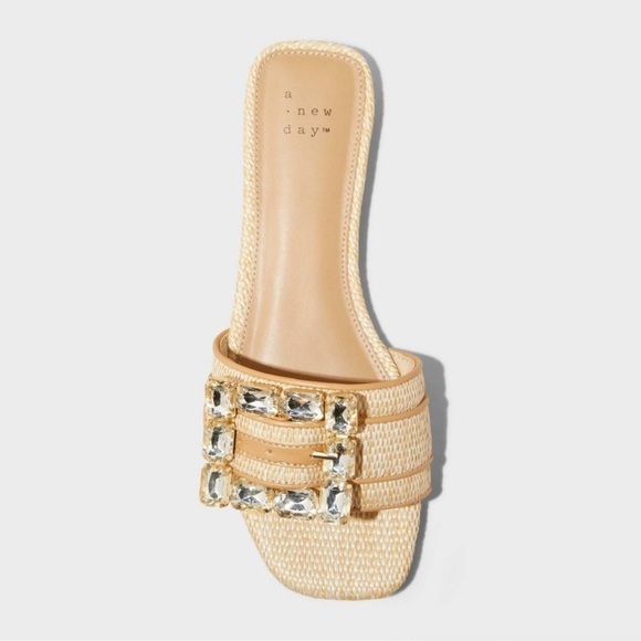 a new day Women's Kelsey Rhinestone Buckle Slide Sandals Block Heel, Raffia 8.5 - Picture 5 of 8